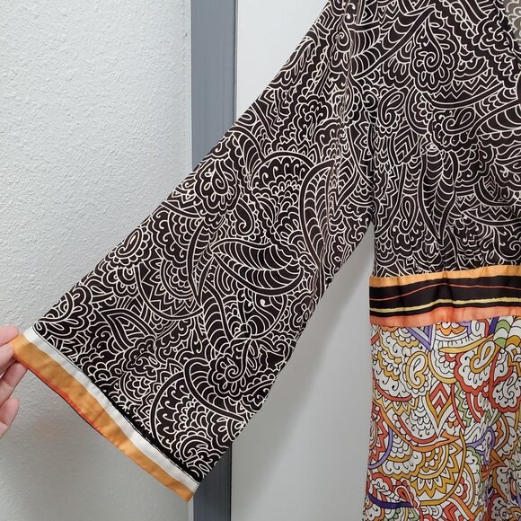 Sunny Leigh Women's Mixed Media Bohemian Paisley Print Surplus Kimono Top Size M - Picture 3 of 6